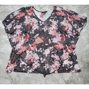 Women 3X Kimono Top Sleeveless Knit Black Pink Floral Whimsigoth Dark Romantic